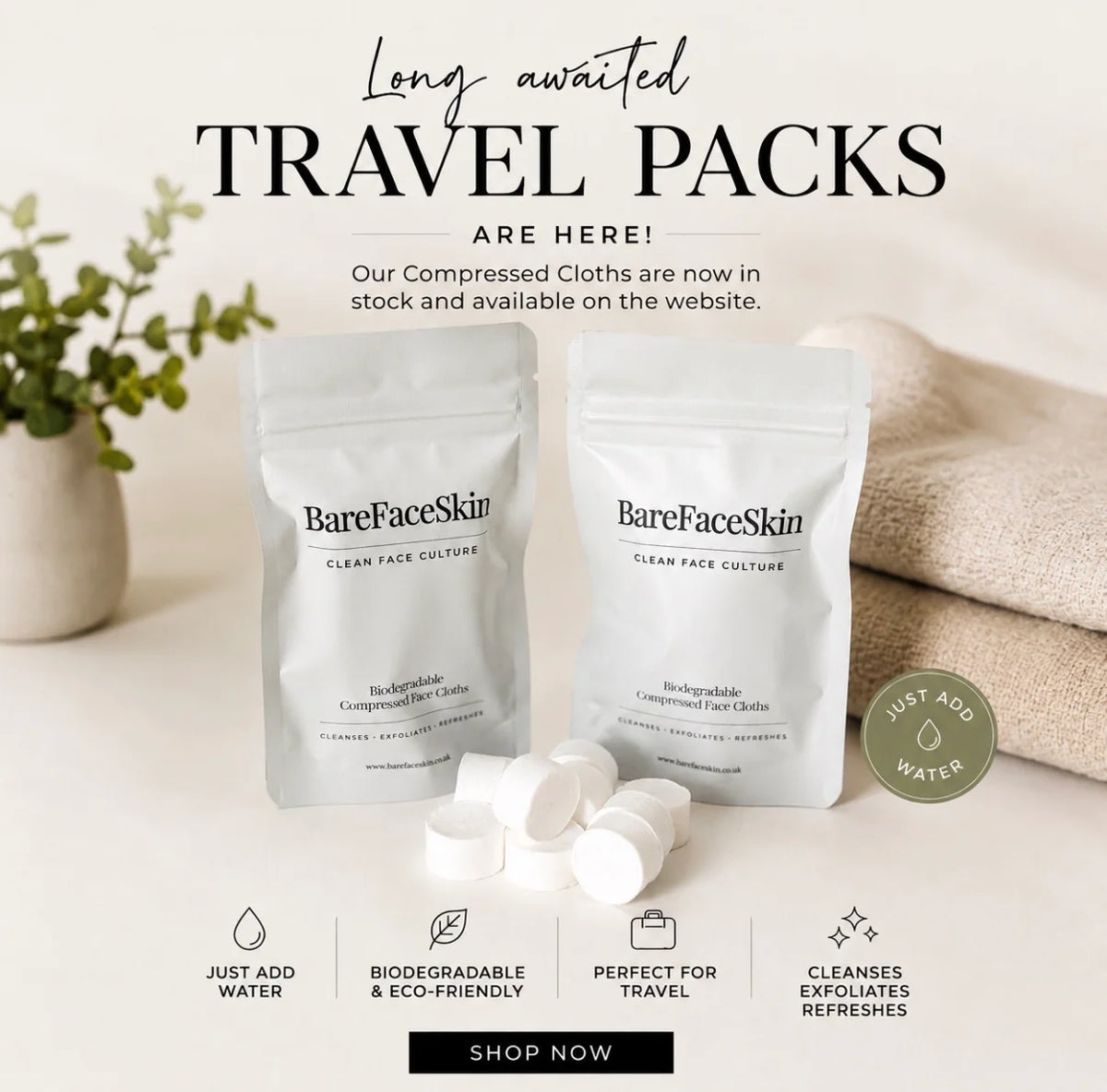 Barefaceskin Compressed Cloth Travel Pack x 14